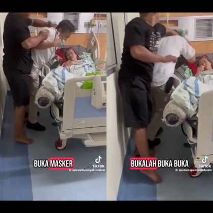 tangkapan layar dari video viral keluarga pasien marahi dokter di RSUD Sekayu dan menyuruh membuka masker