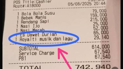 Struk restoran dengan biaya royalti musik dan lagu viral di media sosial