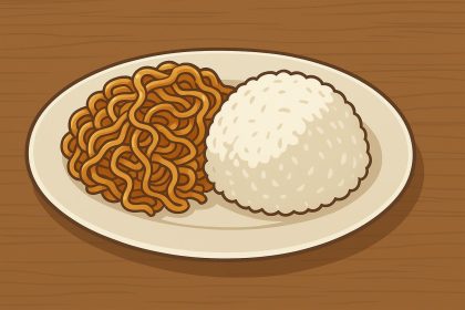 Hobi makan mi campur nasi merupakan kebiasaan orang Indonesia yang sudah sangat populer.