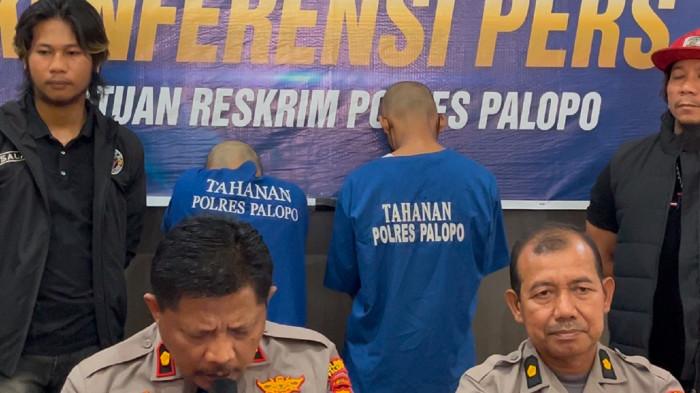 Dua pelaku pencurian dan pelecehan Palopo, Ilham Basra dan Muh Reza saat konferensi pers di Mapolres Palopo.