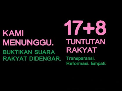 Poster 17+8 Tuntutan Rakyat dengan pesan transparansi, reformasi, dan empati.