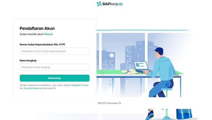 Halaman pendaftaran Program Magang Pemerintah 2025 melalui SIAPKerja Kemnaker.