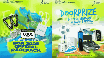 Poster Batara Guru Run 2025 menampilkan informasi pendaftaran, doorprize menarik, dan racepack resmi bagi peserta.